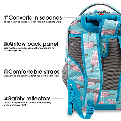 J World New York Sundance Rolling Backpack Girl Boy Roller Bookbag, Ice Pop, 20 X 13 X 9 (H X W X D) #TOP5