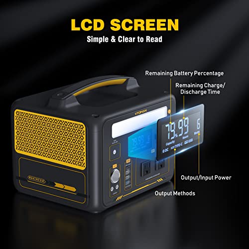 VTOMAN Jump 600X Portable Power Station 600W, 299Wh Solar Generator LiFePO4 Battery Power Station with 600W Pure Sine Wave (Surge 1200W) AC Outlet, PD 60W USB-C, 3x Regulated 12V/10A DC for Camping