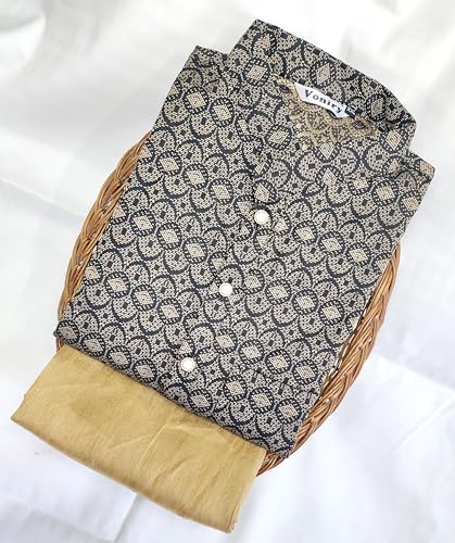 Image of Men Regular Full Sleeve Silk Cotton Kurta with Golden Pajama Set