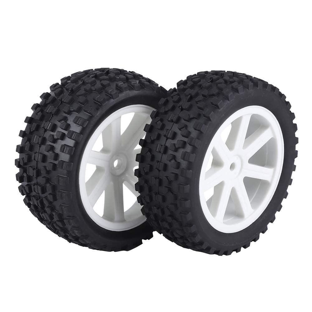 Tyenaza Pneus RC 1/10 Tout-Terrain, Roues RC 1/10, pneus de Buggy RC, Jantes en Plastique et pneus en Caoutchouc à Motif carré Noir, 4 pièces universelles (Blanc)