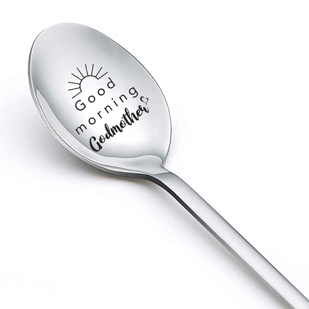 Gifts for Godmother from Goddaughter Godson Good Morning Godmother Spoon for Godmom Tea Coffee Lovers Gifts Spoons for God Mother Mom Christmas