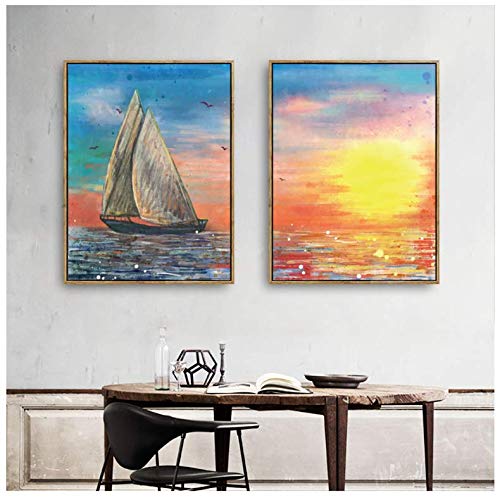 Toile paysage marin rétro pour décoration salon moderne au style bord de mer vintage 50x70cm