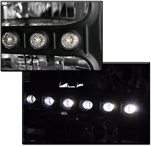 LED DRL Headlights Lamps Black Compatible with 1999-04 F-250 F-350 F-450 Super Duty/2000-04 Excursion