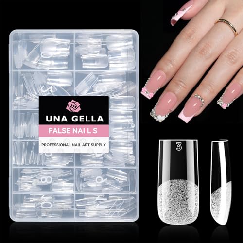 Image of UNA GELLA Sharp Square Nail Tips Medium Soft Gel Nail Tips 216pcs 12 Sizes Pre-Etched Half Matte Full Cover Press on Nails for Flat and Curved Nail Beds DIY Manicure Nail Extensions Home Salon