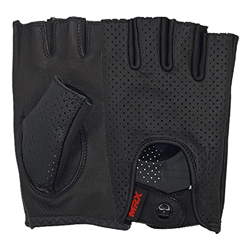 Image of MRX Driving Gloves Button Basic Soft Outdoor Glove Goat Leather Workout Full Finger, Black