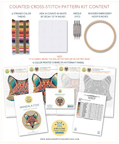 Image of Zion National Park K423 Counted Cross Stitch KIT#3. Threads, Needles, Fabric, Embroidery Hoop and Printed Color Pattern Inside. Embroidery Pattern