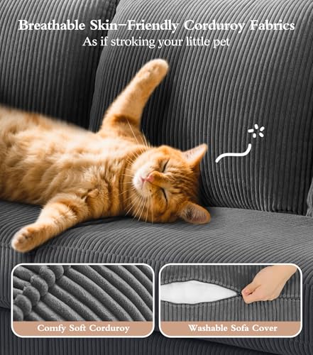 Image of Kidirect 87in U Shaped Couch, Modular Sofa No Tool Assembly, Comfy Sectional Couches for Living Room 21in Deeper Seats, Corduroy Sofas for Living Room with 2 Pillows, Loveseat Sofa Set, Grey Couch