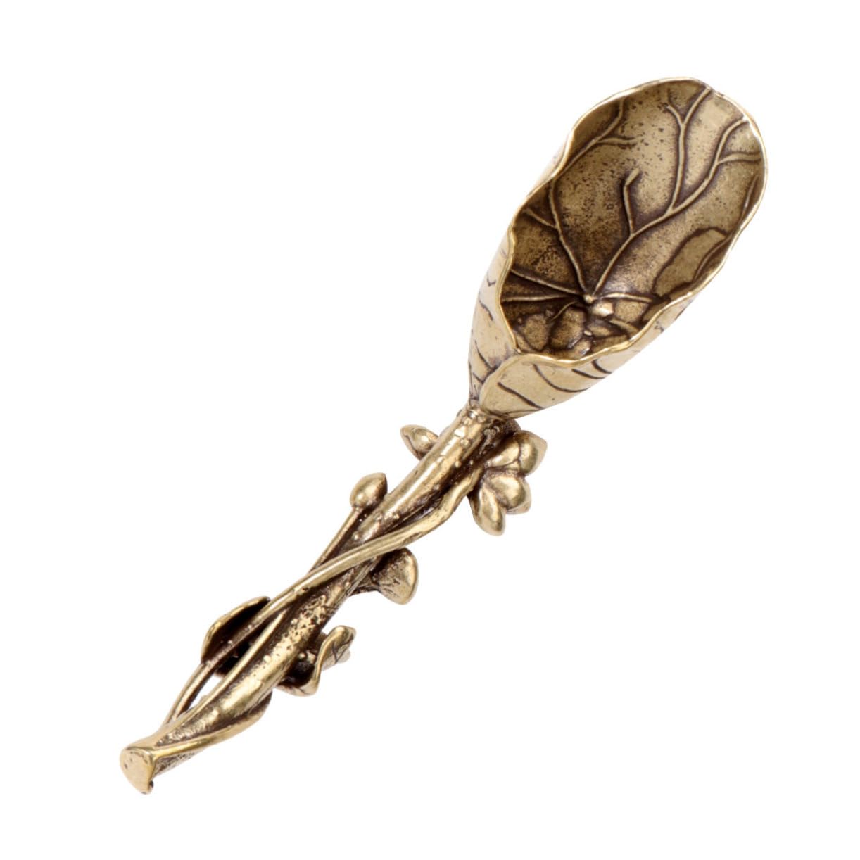 OKUMEYR delicate pure brass tea shovel ornaments coffee bean scoop lotus pod mini tea spatula copper tea spoon measuring tool loose tea Tea ceremony accessories mini salt spoon