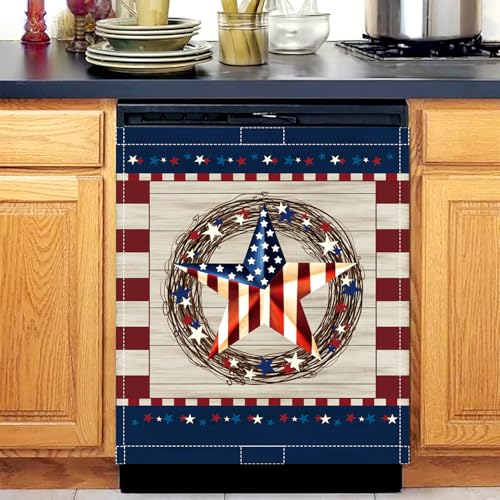 Image of 4th of July Dishwasher Magnet Cover, American USA Flag Patriotic Decor Dishwasher Magnetic Covers 250th Anniversary Summer Dishwasher Magents Covers Refrigerator Sticker Fridge Panel Decal