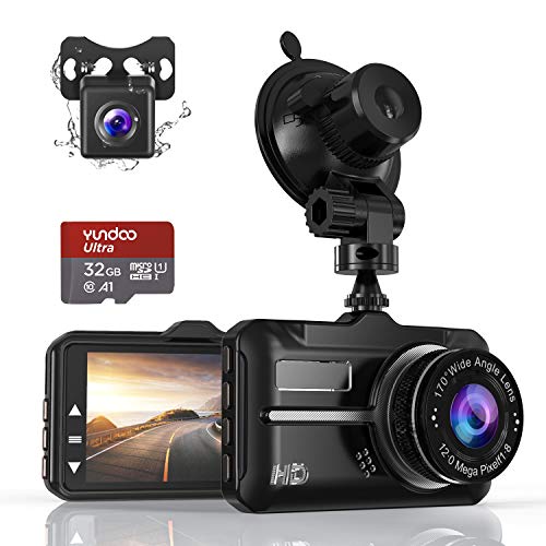 Dashcam Delantera y Trasera, Dashcam Car Camera 1080P FHD 4"Pantalla IPS con Tarjeta SD de 32GB, Gran Angular 170 °, Sensor G, Grabación en Bucle