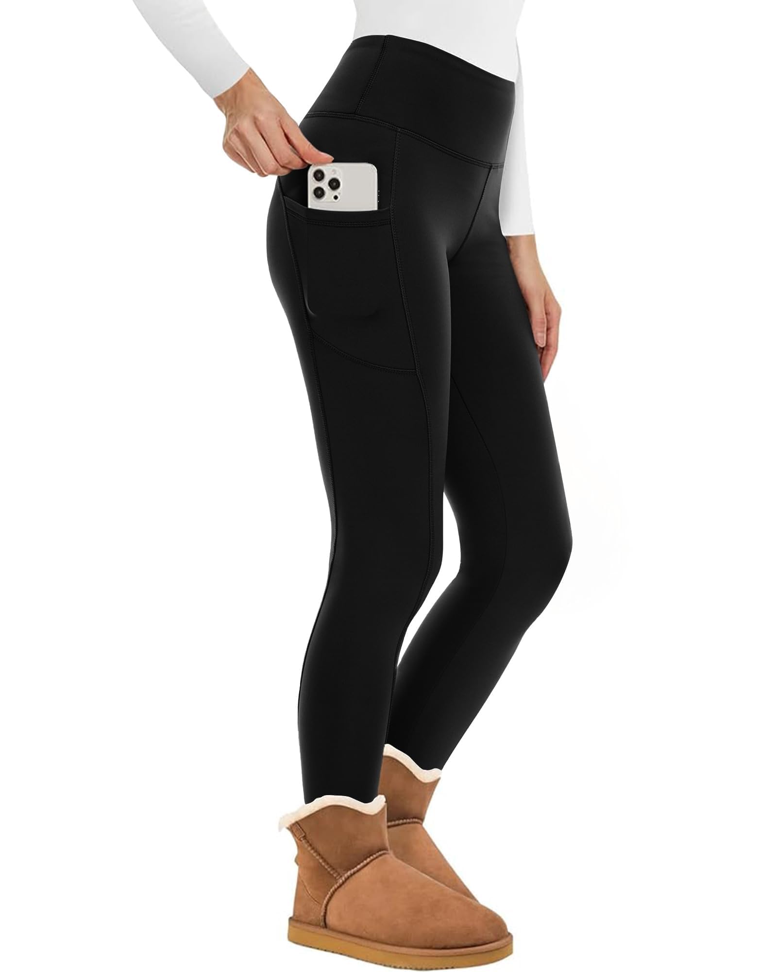 NexiEpoch Fleece Lined Leggings Women - High Waisted Winter Yoga Pants Tummy Control Soft Thermal Warm for Hiking