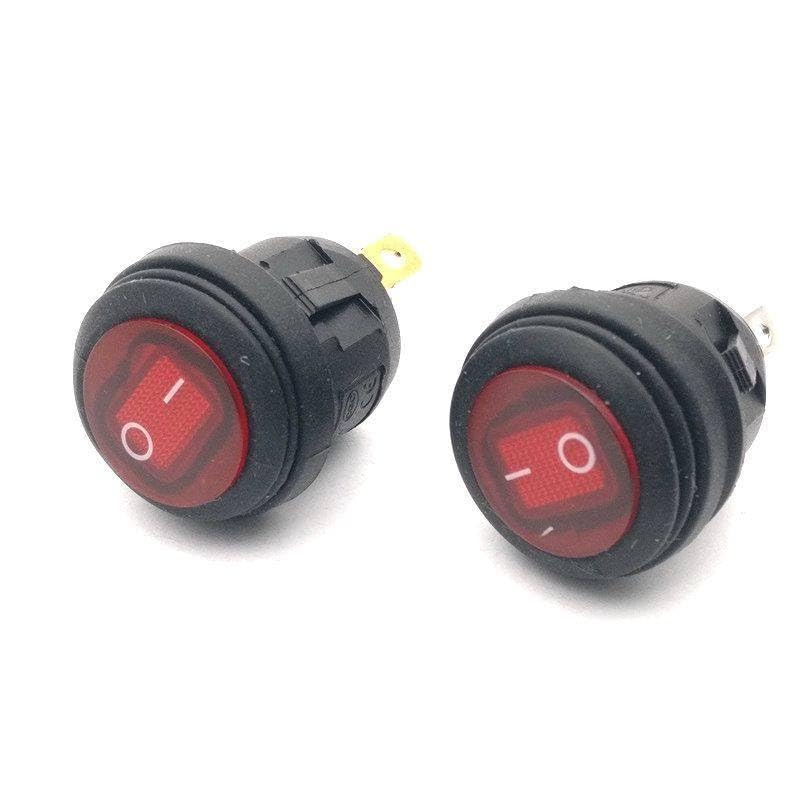 10pcs 3Pin 20mm On-Off SPST Round Copper Boat Rocker Switch Waterproof Cap Red LED Light 6A 250VAC 10A 125V