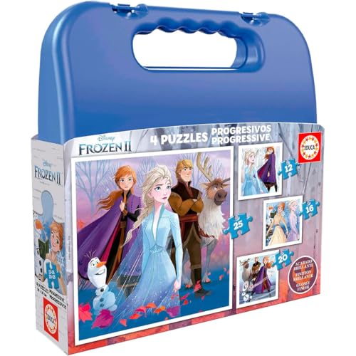 Educa - Malette 4 Puzzles Progressifs (12-16-20-25 Pièces) | La Reine des Neiges II | Composé de Grandes pièces Parfaitement finies (18114)