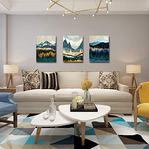 Nature Mountain Wall Art For Living Room Boho Wall Decor Abstract Landscape Canvas Painting Nordic Style Bedroom Bathroom Home Decoration Modern Watercolor Forest Pictures Artwork For Wall 12X16" 3Pcs #TOP1