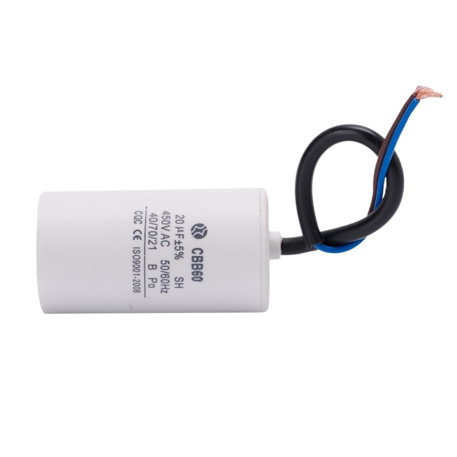 CBB60 450v 20uf condensador de arranque de motor en funcionamiento condensador de capacidad de dos cables