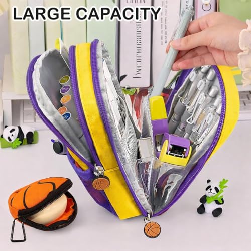 Image of Kids Pencil Case with Ball Toy, Double Zipper Large Capacity Pencil Pouch for Boys & Girls, Portable School Stationery Organizer Bag with Mesh Pocket & Compartments (Mamba)