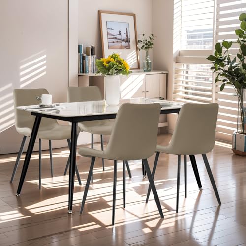 Image of Modern Dining Chairs Set of 8, PU Leather Dining Room Chairs, Upholstered Kitchen Chairs with Ergonomic Backrest & Sturdy Metal Legs, Perfect for Dining Room, Living Room, Khaki