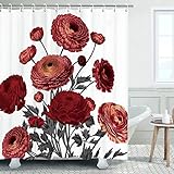 LIVILAN Floral Shower Curtain Flower Shower Curtain Burgundy Shower Curtain for Bathroom Vintage...