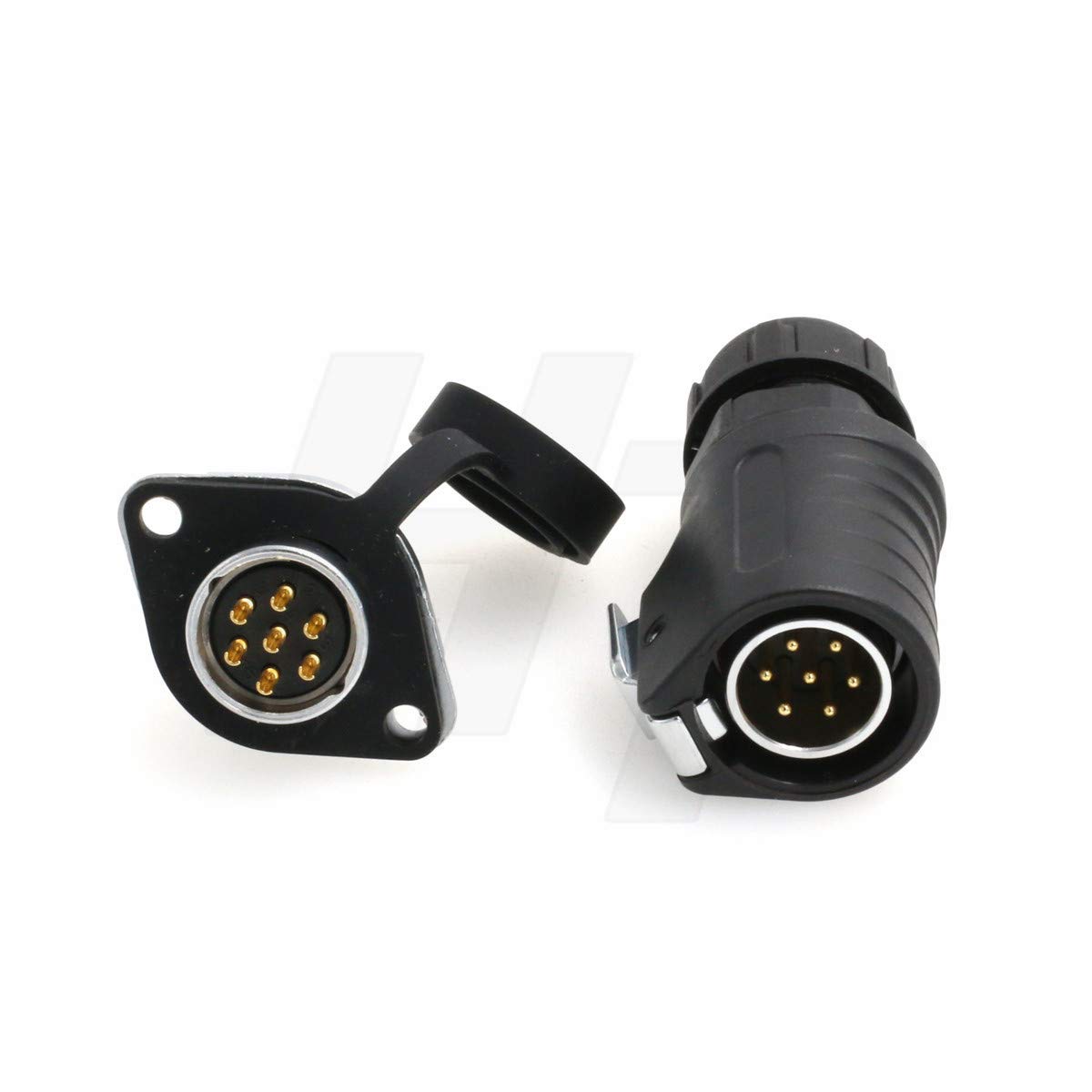 HangTon LP20 7 Pin Connector Waterproof Electrical Industrial Male Plug Screw Panel Mount Socket, 15 Amp High-Current Power, Gold Plated Contact