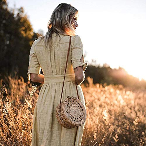 Bolsa de Ombro Tendencia Verao Bali Rattan Redonda Palha Moda