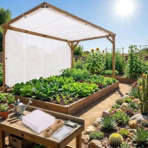 Malla de Sombreo Blanca 50% Exterior 2m 3.0m 4m 5m 6m 7m 8m Red de Sombra con Ojales, Toldo Sombra Protección UV, Tela Sombra para Jardín Terraza, Malla Sombra Perreras Plantas(2x2m)