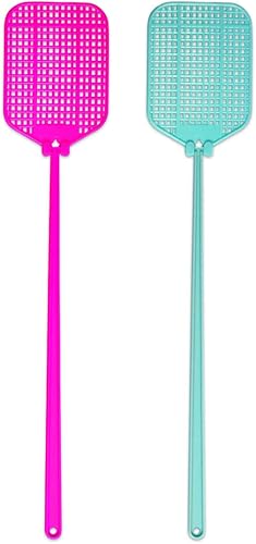 Miniatura 3 de AYA Fly SWATTER - Juego de 2 unidades flexibles y fuertes manuales SWAT con mango largo, colores de verano, paquete múltiple (rosa verde)