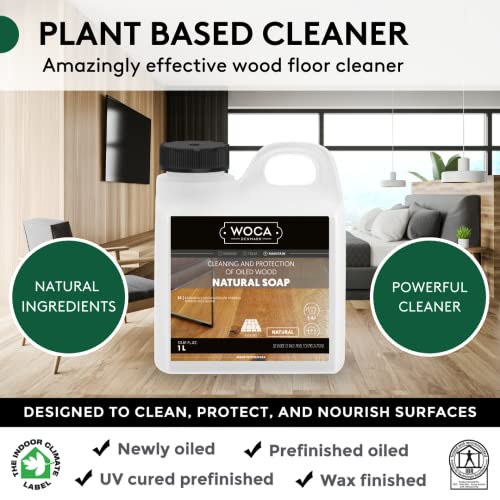 WOCA Natural Soap, White |1L| - Concentrated Wood Cleaner for oil finished hardwood floors, tables, millwork, cutting boards, countertops and butcher block - Thumbnail 4