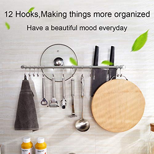 Wall Mounted Utensil Rack Stainless Steel Hanging Kitchen Rail With 12 Removable Hooks Hanger Organizer (22 Inches) #TOP5
