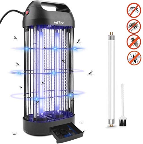 IREGRO Lampe Anti-Moustique, 14W UV LED Lampe de Moustiquaire avec Collecteurs et Tiroir, pour Cuisine, Salon, Chambre Intérieure et Chambre d'enfants, avec Brosse Propre et Ampoules de Rechange