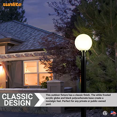 Sunlite 47242 10" Post Mount Globe Light Fixture, 1 Medium Base (E26) Socket (60W Max. A19 Bulb Not Included), Uv Resistant Materials, Etl Listed For Wet Location Use, White Globe With Black Base #TOP4