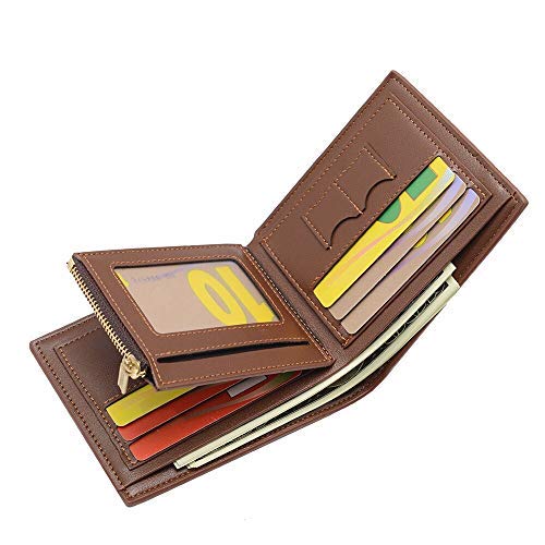 Billetera Bifold Hombres Sailinna Bloqueo Carteras Zip Monedero Slots SIM Carteras de Titular de Tarjeta de crédito (A-Brown(12 x 10 x 1.5cm))