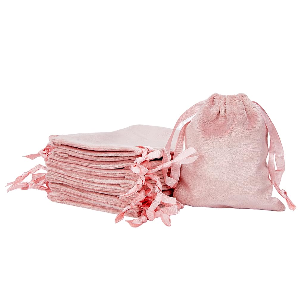 30 Pcs Velvet Jewelry Drawstring Bags with Satin Ribbon Rectangle Misty Rose 10x8cm Jewelry Pouches Small Velvet Jewelry Bags Candy Bags for Jewelry Gift Wedding Bags Favors Party Favors
