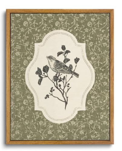 Framed Floral Bird Wall Art, Sage Green Cottagecore Wall Decor 8x10 Inch