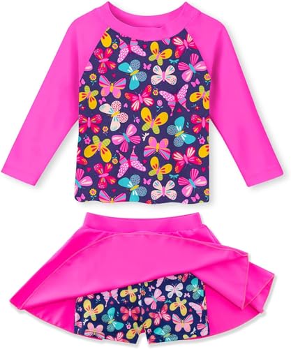 Image of Idgreatim Girls Swimsuit Rash Guard Set Long Sleeve Two Piece Bathing Suit 3-10 Years