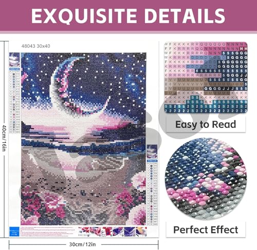 Image of Jasol Diamond Painting Kit, 40x30 Cms, Full Drill, 5D Crystals, Home Wall Decor Gift Set (Moon Beach M45618)