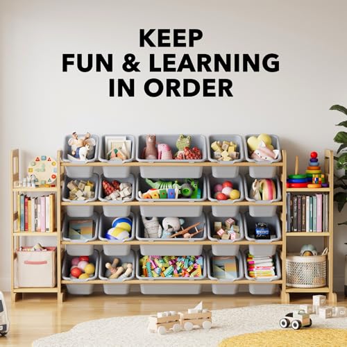 Image of SpaceAid Toy Storage Organizer with 6 Shelves and 20 Bins, Toy Organizers Storage Bookshelf, Kids Bin Shelf Toys Box Bookcase for Bedroom Playroom Organization Room Decor, Neutral Gray