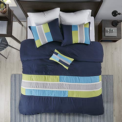 Mi Zone Duvet Modern Casual Vibrant Colorblock Design All Season Comforter Cover Teen Bedding, Boys Bedroom Décor, Full/Queen, Navy 4 Piece #TOP1