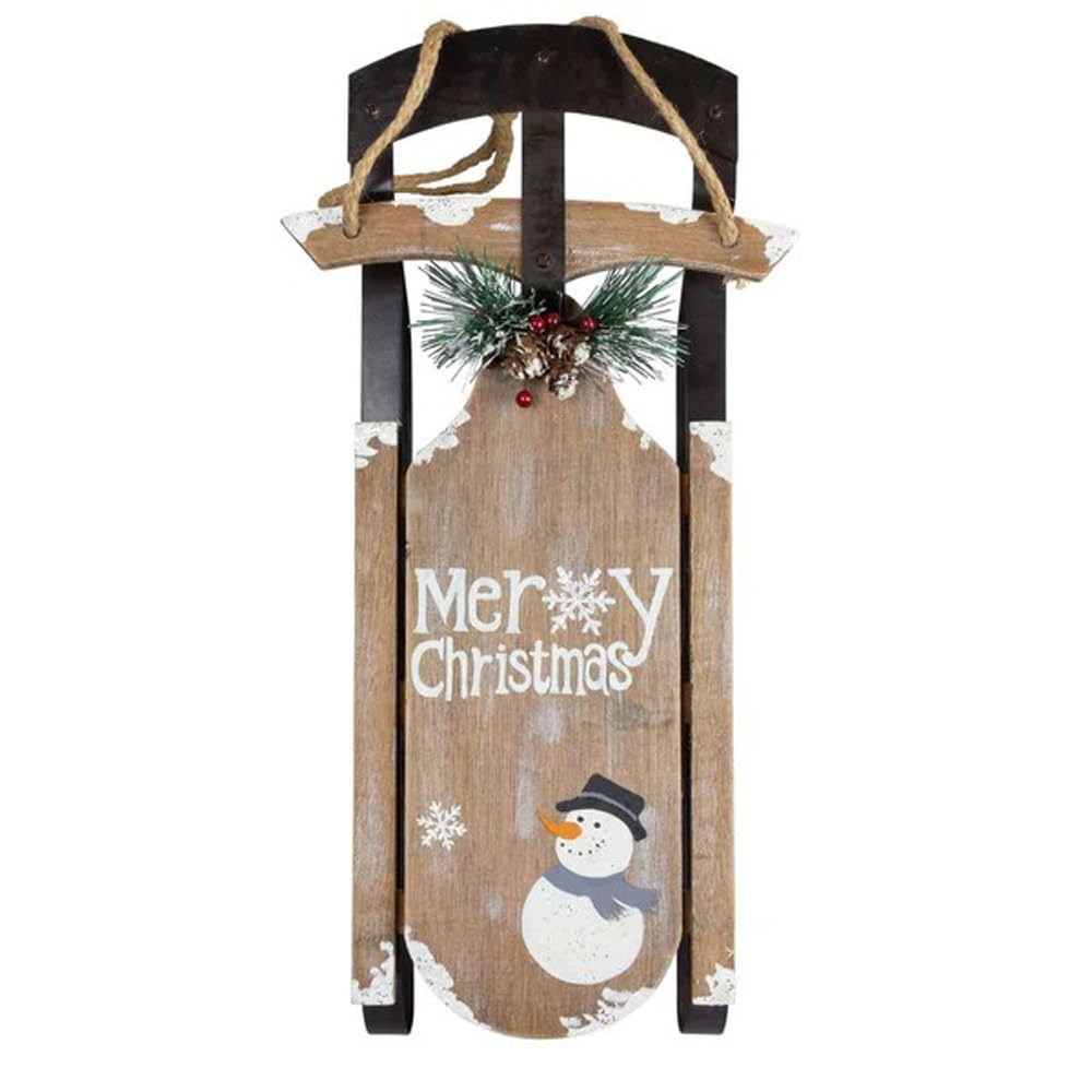 Design Deko Schlitten aus Holz Merry Christmas 50 cm - Nostalgie Schlitten, Winterdeko, Deko Skihütte, Weihnachtsdeko, Winter Dekoration