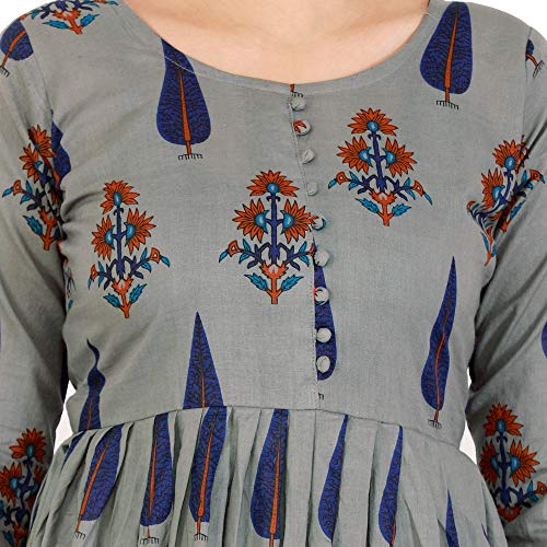 Image of Women's Kurta with Palazzo Set Fabric Cotton and Printed -Grey Color