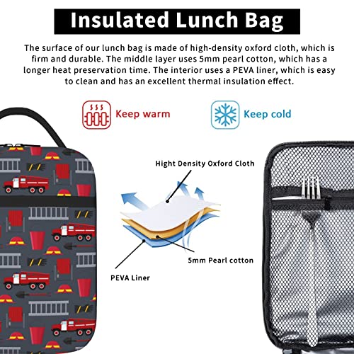 Sara Nell Insulated Lunch Bag Firefighter Profession Equipment And Tools Lunch Cooler Box For Women Men Teens Kids, Reusable Lunch Tote Bag For Work, Picnic, School Or Travel, Gray #TOP4