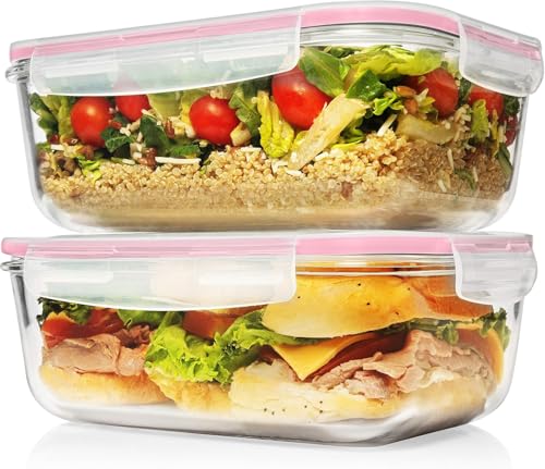 Image of Razab 4 PC 1860ml / 63 Oz / 8 Cups Large Glass Food Storage Containers with Lids - Glass Meal Prep Containers for Roasting & Storing Leftover, Lunch Container with Lids, Microwave & Oven Safe