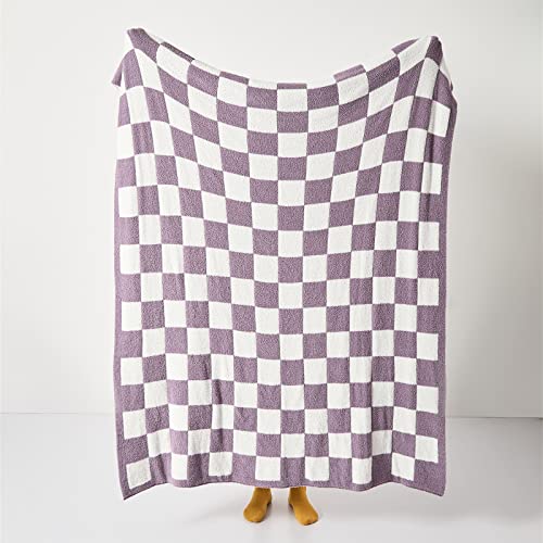 Mido House Fuzzy Throw Blanket For Couch Warm Cozy Gingham Microfiber Bed Blankets Reversible Checkerboard Light Purple Throw Blankets 52 X 63 Inch #TOP2