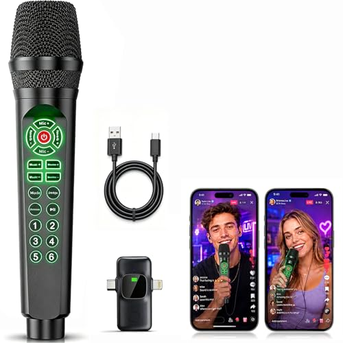 Facmogu MC9 Karaoke & Live Streaming Microphone w/Built-in Sound Card for TikTok YouTube Beginners Voice Changer Sound Effects Bluetooth Real-Time Monitoring Easy Podcast Recording Kit for Phones