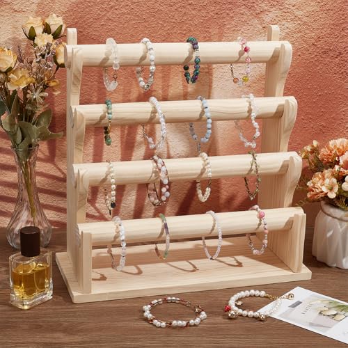 Présentoir à bracelets en bois support bijoux 4 niveaux blanc antique - 6