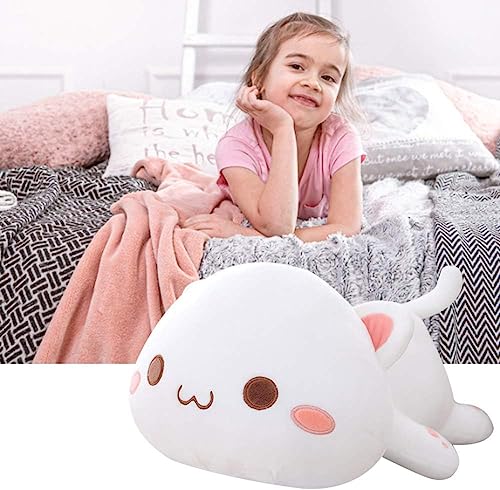 Image of Sleeping Cat Stuffed Animals, Soft Plush Pillow Kawaii Kitten Toy Gifts for Kids (Grey Round Eyes) 35 cm