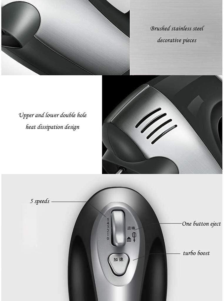 Hand Mixers Kitchen Handheld 5-Speed Best Kitchen Electric Hand Mixer with Turbo Boost Stainless Steel Accessories(2x Flat Beaters 2x Dough Hooks) For Egg White Whipping