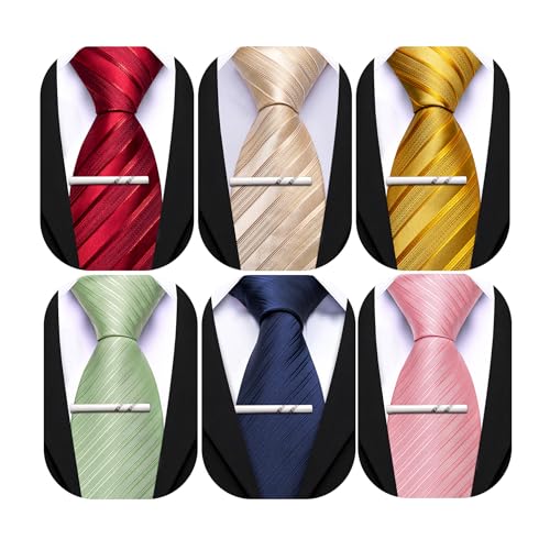Image of Barry.Wang Mens 6 PCS Ties Silk Striped Paisley Check Floral Necktie Silky Woven Wedding Business Party Ties 3.34 inch
