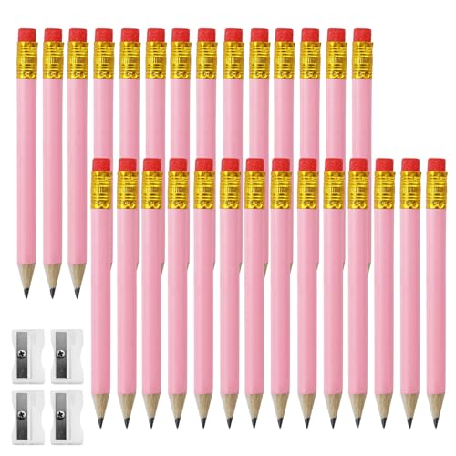 REBECCAHOWARD Lot de 48 crayons de golf roses et couteau de police, ergonomiques avec gomme, dureté de 10 cm, crayons HB, crayons en bois, crayons à la mode, pour enregistrement