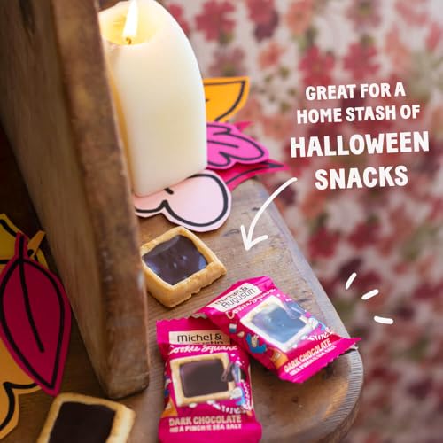 Michel et Augustin Chocolate Cookie Squares, Halloween Chocolate Gift Box, Dark Chocolate & Sea Salt French Shortbread Cookies, Halloween Candy Bulk, Individually Wrapped, 30-Pack