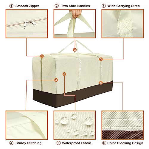 Skyfiree 2 Pack Patio Cushion Storage Bag Waterproof Extra Large Outdoor Cushion Storage Bag With Handles, 60" Lx20 Wx28 H, Beige&Coffee #TOP3